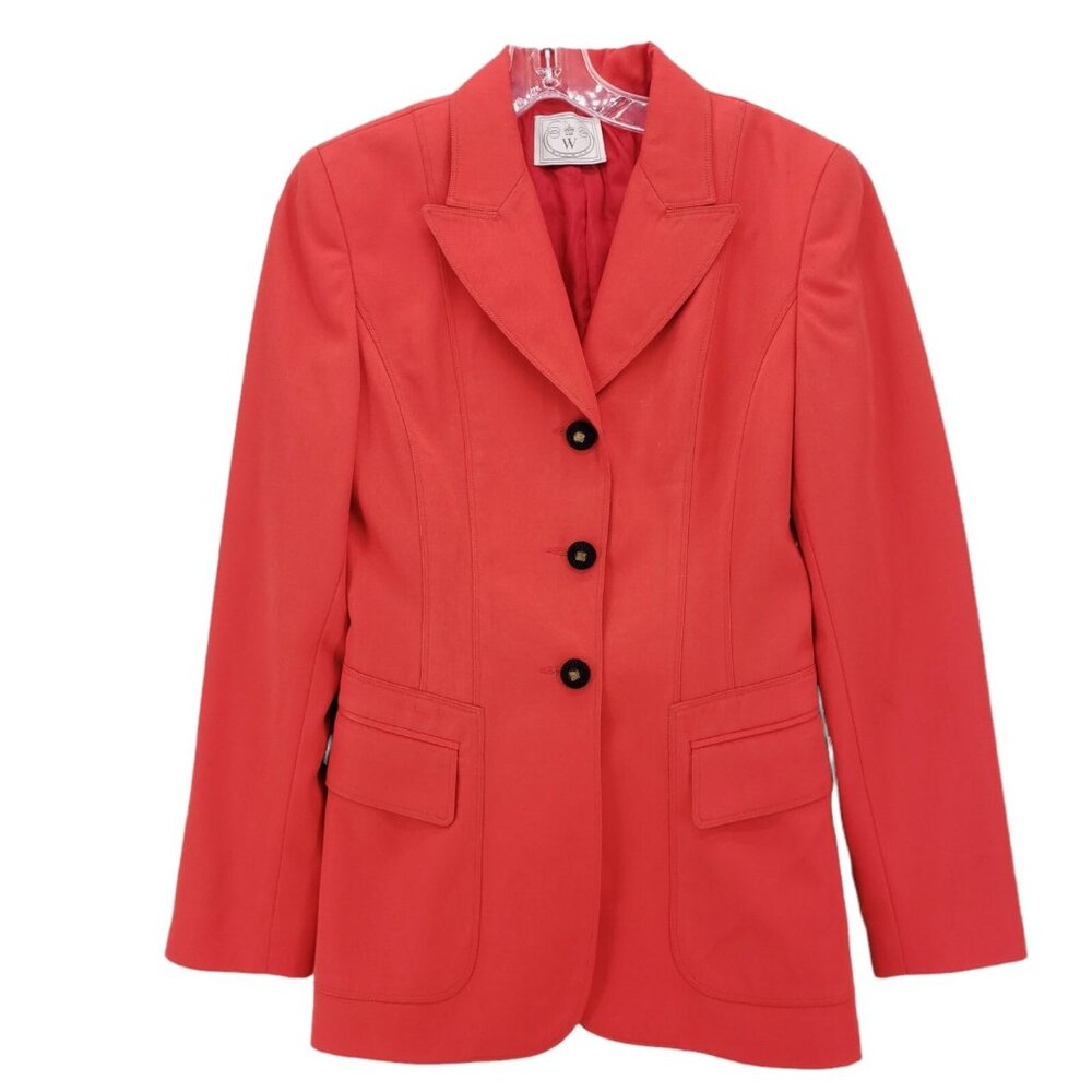 WATHNE Vintage Bright Red Blazer Coat Jacket Black Gold Buttons Size Small?
